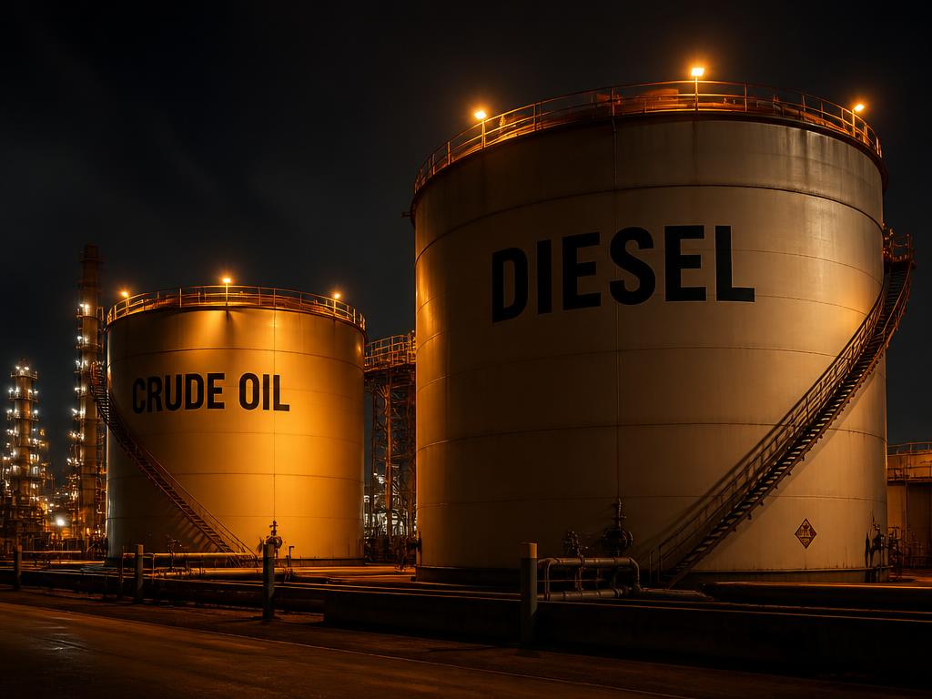 Öl- und Dieseltanks bei Nacht mit Füllstandüberwachung